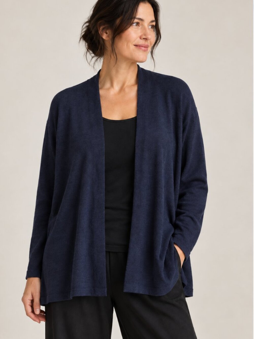 Eileen Fisher Woman 2X 100% Merino Wool Navy Open Front Cardigan